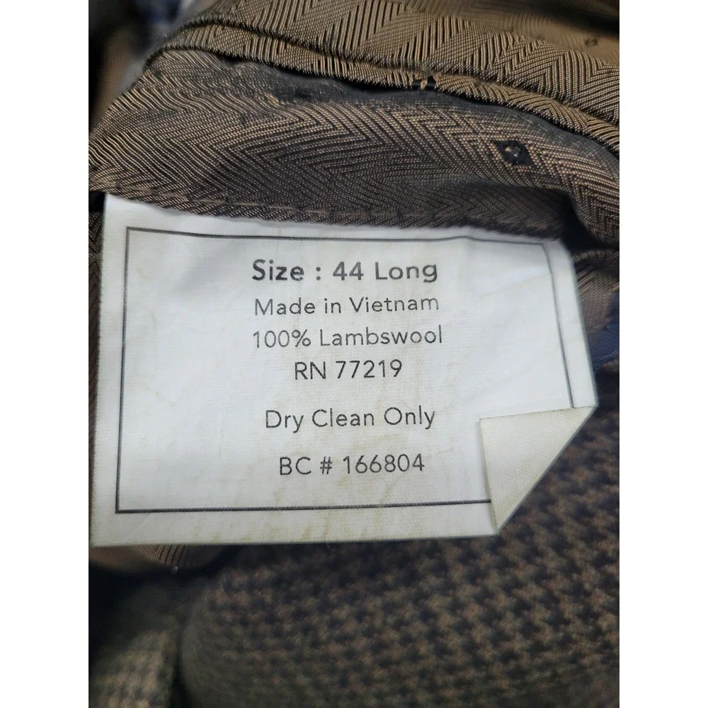 Joseph & Feiss Blazer Men 44 Long Brown Good Lambswool‎ Houndstooth Gold Jacket